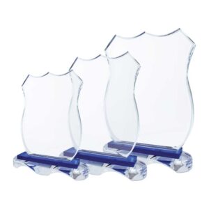 CRYSTAL AWARDS WITH BLUE BASE AND BOX