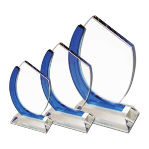 CRYSTAL AWARDS WITH BLUE DESIGN SIDE